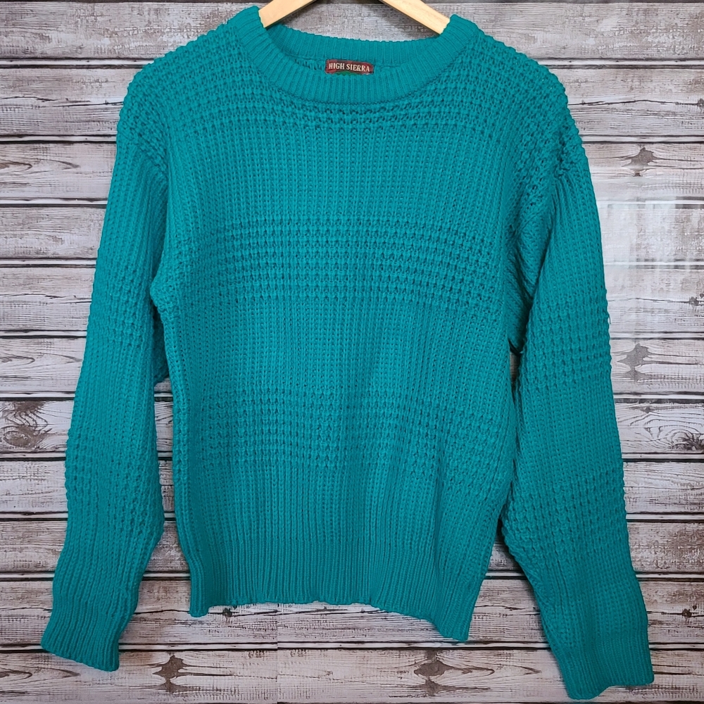 2 For $18 Vintage High Sierra Mervyns Teal Chunky Knit 90's Sweater size S Small